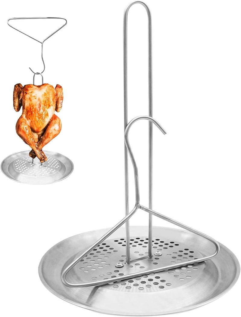 CHGJ Stainless Steel Turkey Fryer Stand Kit,Turkey Chicken Fryer Stand and Hanger Set,suitable for outdoor turkey deep fryers,Turkey Fryer Grill Stainless Steel Accessories With Drip Pan - Image 1